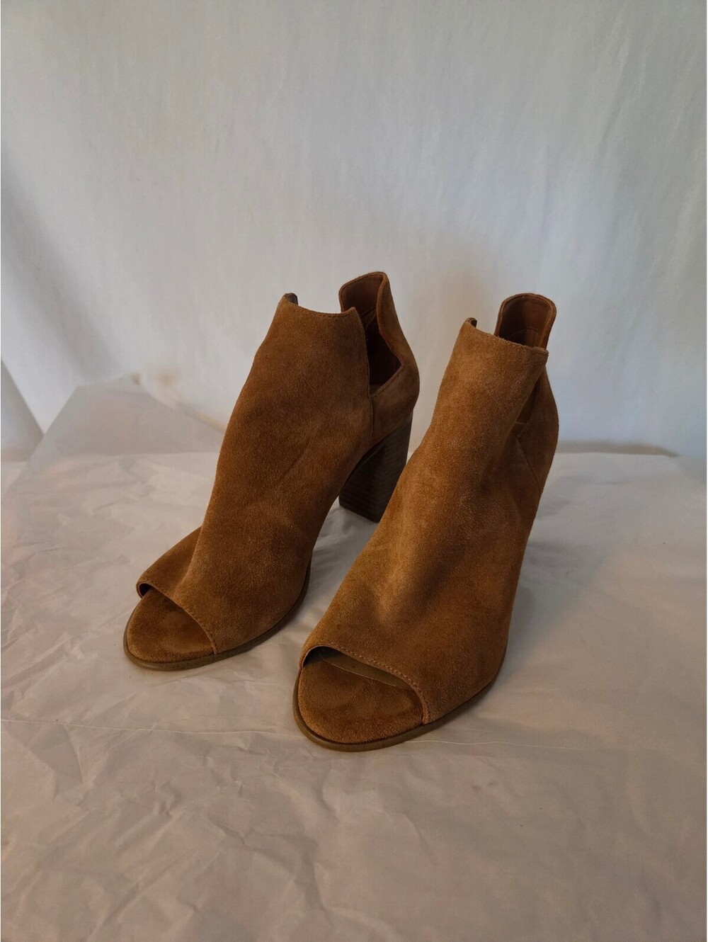 Steve Madden Nello Suede Peep Toe Booties Womens 8M Tan Brown Block Heel Boho